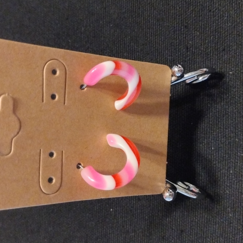 Vintage Pierced Pink & White Hoop Earrings